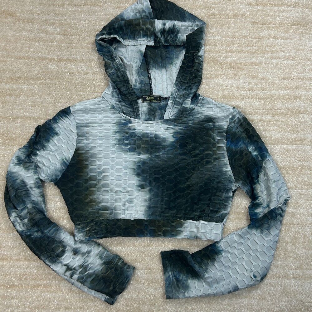 Special One Los Angeles Womens XL Gray Tie Dye Textured Crop Hoodie Top
